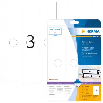 HERMA 5167 lipnios etiketės segtuvams A4 63x297 mm balta matinė nepermatoma 75 vnt.