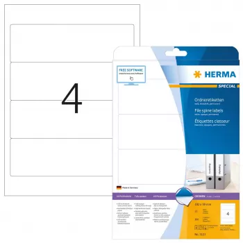 HERMA A4 192x59 mm balto matinio popieriaus lipnios etiketės bylų nugarėlėms 100 vnt.