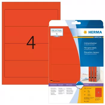 HERMA A4 failų etiketės 192x61 mm raudonos matinės popierinės nepermatomos 80 vnt.