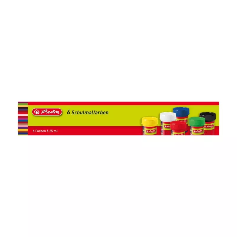 Vandens pagrindo dažai Herlitz 8643025 juoda, mėlyna, žalia, raudona, balta, geltona 6×25 ml
