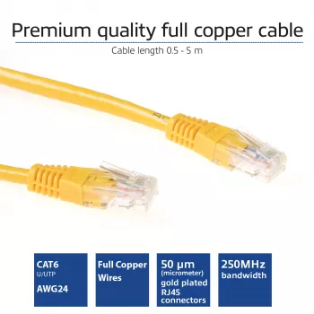 ACT geltonas 7 metrų U/UTP CAT6 jungiamasis laidas su RJ45 kištukais