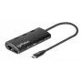 Manhattan USB-C dokų stotelė / šakotuvas su kortelių skaitytuvu, 6 prievadai: Ethernet, HDMI, USB-A (x3) ir USB-C, su Power Delivery (100W) USB-C prievadui, universalus, aliuminis