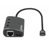Manhattan USB-C dokų stotelė / šakotuvas su kortelių skaitytuvu, 6 prievadai: Ethernet, HDMI, USB-A (x3) ir USB-C, su Power Delivery (100W) USB-C prievadui, universalus, aliuminis