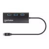 Manhattan USB-C dokų stotelė / šakotuvas su kortelių skaitytuvu, 6 prievadai: Ethernet, HDMI, USB-A (x3) ir USB-C, su Power Delivery (100W) USB-C prievadui, universalus, aliuminis