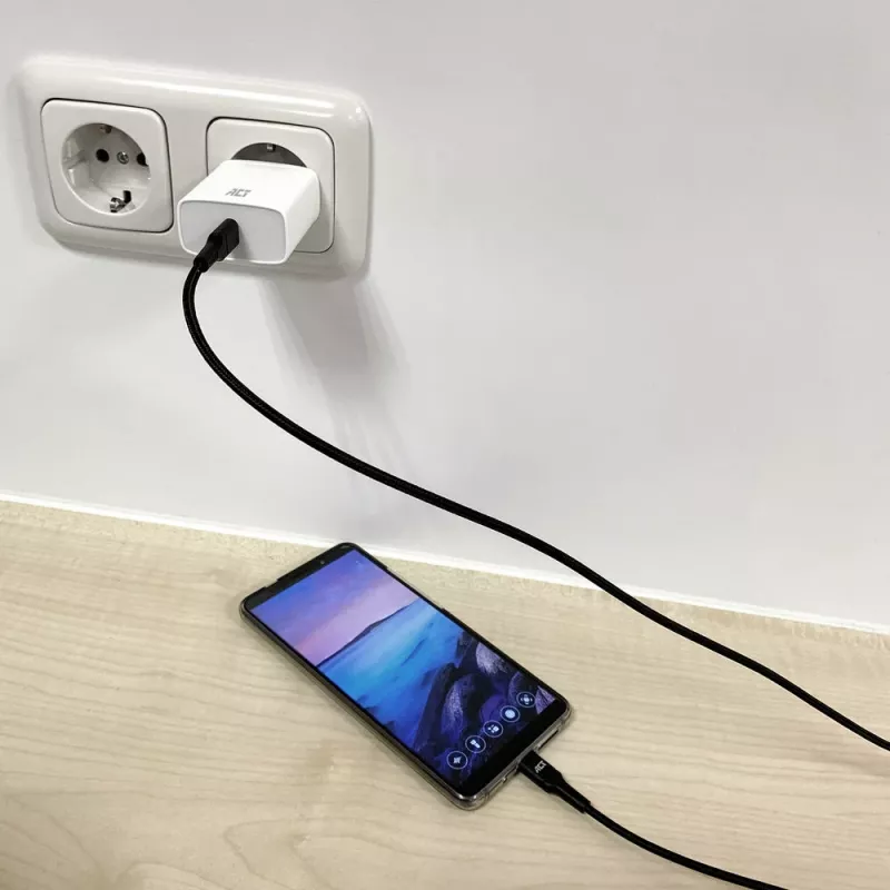 ACT USB 2.0 įkrovimo ir duomenų laidas USB-C vyriškas - USB-C vyriškas, 1 m, nailono pynė