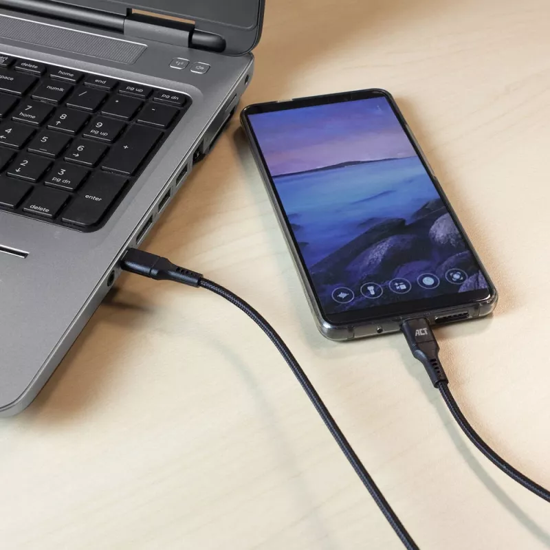 ACT USB 2.0 įkrovimo ir duomenų laidas USB-C vyriškas - USB-C vyriškas, 1 m, nailono pynė