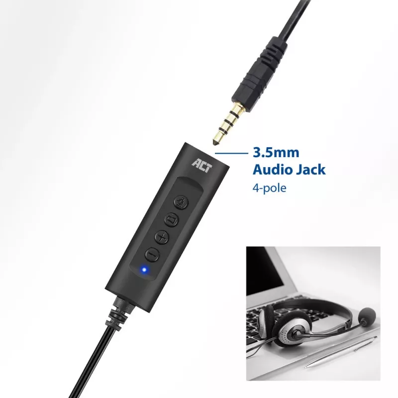 ACT AC9360 išorinė garso kortelė USB, 3,5 mm lizdas, 4 mygtukai