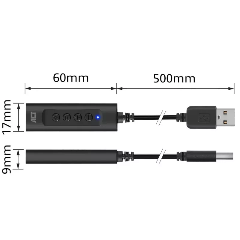 ACT AC9360 išorinė garso kortelė USB, 3,5 mm lizdas, 4 mygtukai