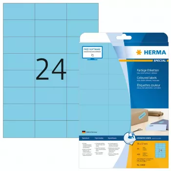 Lipnūs etikečių lapai HERMA spalvotos etiketės A4 70x37 mm mėlynos