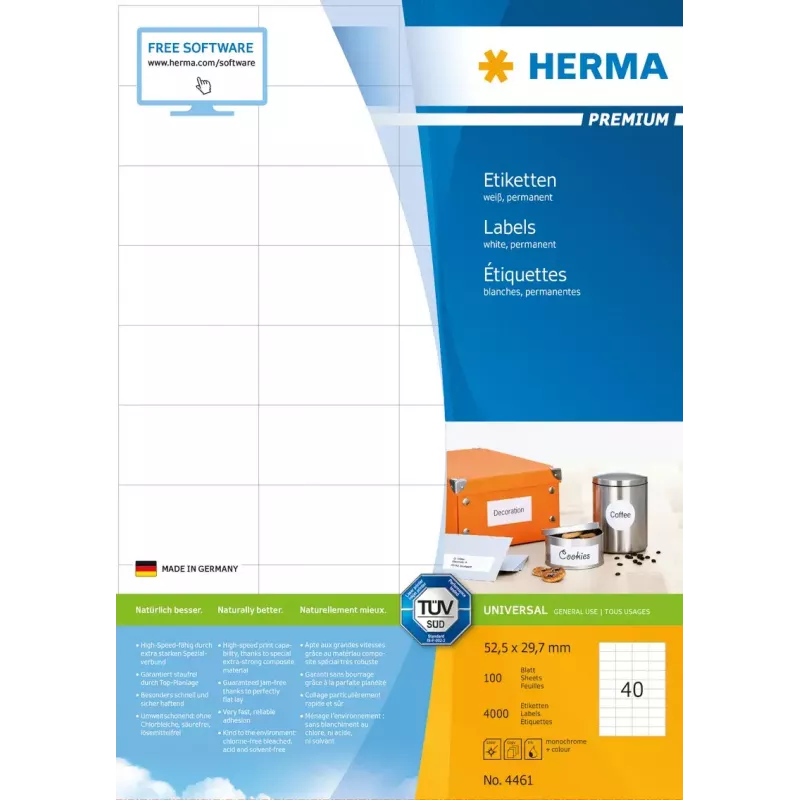 Lipnių etikečių rinkinys HERMA Labels Premium A4 52,5x29,7 mm