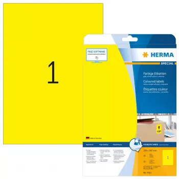 Lipnūs etikečių lapai HERMA Spalvotos etiketės A4 210x297 mm geltoni matiniai popieriniai 20 vnt.