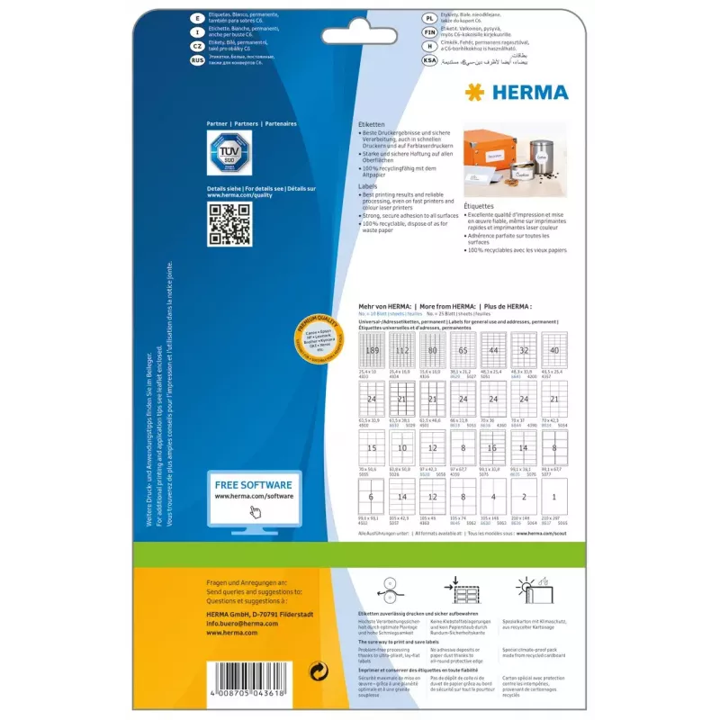 Lipni etiketė spausdintuvui HERMA Labels Premium A4 70x42 mm