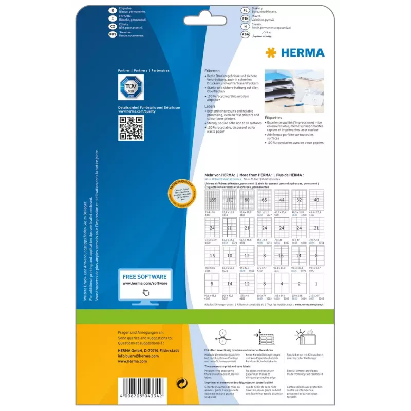 Lipnūs etikečių lapai HERMA Labels Premium A4 25,4x16,9 mm