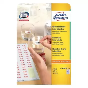 Lipnios etiketės AVERY L3410REV-25 Baltos Nuimamos 2550 vnt.