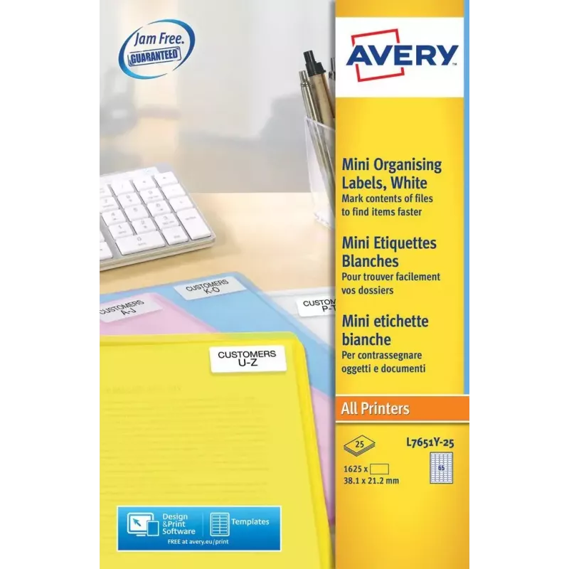 Mini etiketės lazeriniam spausdintuvui Avery L7651 geltonos