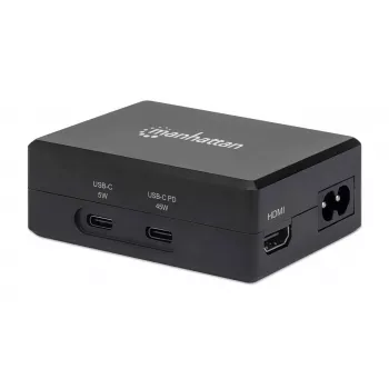 Manhattan Smart Video Multiport Dock, 5 prievadai: HDMI, USB-A (x2), USB-C (x2), su Power Delivery USB-C, įmontuotas maitinimo šaltinis, itin kompaktiškas, nuimamas maitinimo laidas, juoda, trejų metų garantija, mažmeninė dėžutė