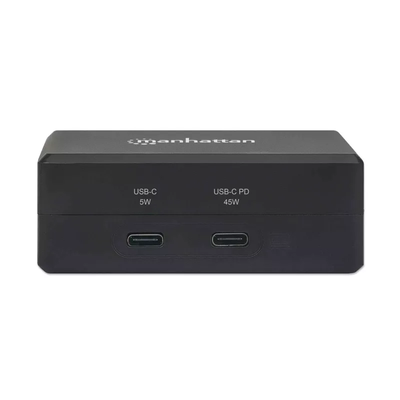 Manhattan Smart Video Multiport Dock, 5 prievadai: HDMI, USB-A (x2), USB-C (x2), su Power Delivery USB-C, įmontuotas maitinimo šaltinis, itin kompaktiškas, nuimamas maitinimo laidas, juoda, trejų metų garantija, mažmeninė dėžutė