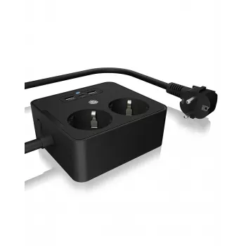 ICY BOX IB-MPS2220B-CH maitinimo ilgintuvas 1,9 m 2 AC lizdai Juodas