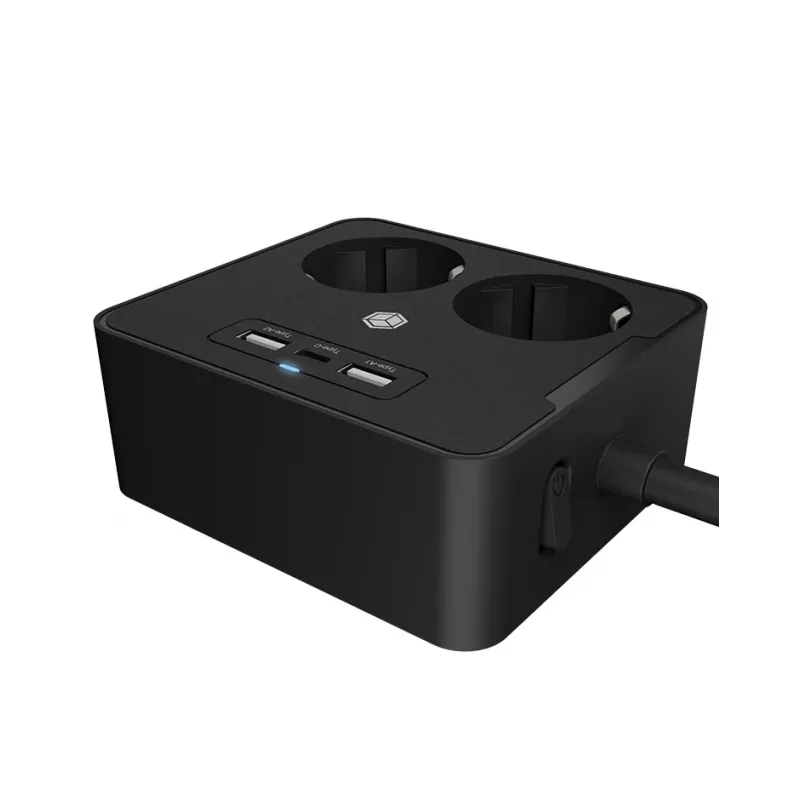 ICY BOX IB-MPS2220B-CH maitinimo ilgintuvas 1,9 m 2 AC lizdai Juodas