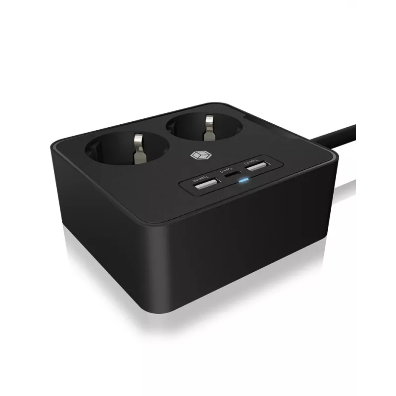 ICY BOX IB-MPS2220B-CH maitinimo ilgintuvas 1,9 m 2 AC lizdai Juodas