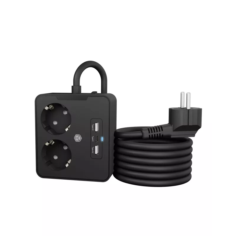 ICY BOX IB-MPS2220B-CH maitinimo ilgintuvas 1,9 m 2 AC lizdai Juodas