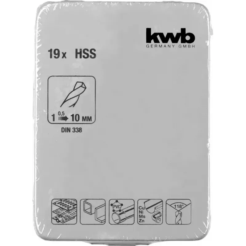 Gręžtų rinkinys KWB 421944 19 vnt. 1,0–10 mm spiraliniai gręžtai