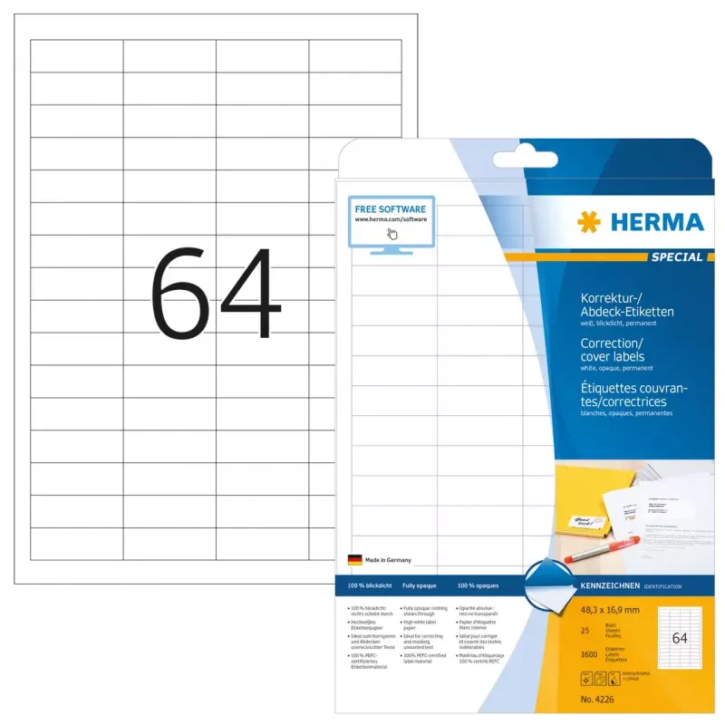 Korekcinės/uždengimo etiketės HERMA A4 48,3x16,9 mm 1600 vnt.