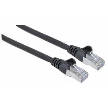 Intellinet tinklo jungiamasis kabelis, Cat7 kabelis / Cat6A kištukai, 0,25 m, juodas, varis, S/FTP, LSOH / LSZH, PVC, RJ45, paauksuoti kontaktai, su apsauginiu gaubteliu, su užraktu, viso galiojimo garantija