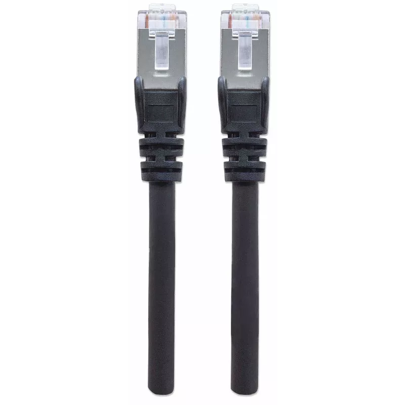 Intellinet tinklo jungiamasis kabelis, Cat7 kabelis / Cat6A kištukai, 0,25 m, juodas, varis, S/FTP, LSOH / LSZH, PVC, RJ45, paauksuoti kontaktai, su apsauginiu gaubteliu, su užraktu, viso galiojimo garantija