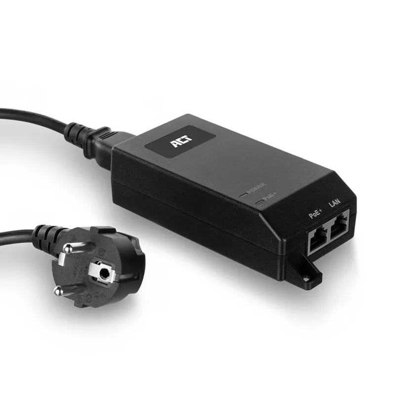 ACT Gigabit PoE+ (30W) Injektorius, Gigabit Ethernet, 10/100/1000 Mbit/s, IEEE 802.3, IEEE 802.3ab, IEEE 802.3af, IEEE 802.3at, IEEE 802.3u, juodas, 30 V, 100–240 V