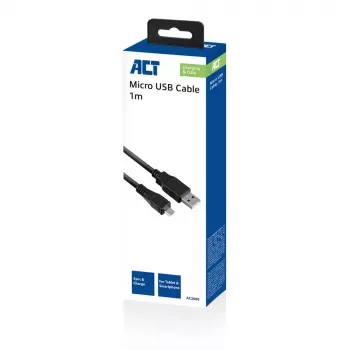 ACT USB 2.0 įkrovimo ir duomenų laidas, USB A kištukas – mikro USB B kištukas, 1 m
