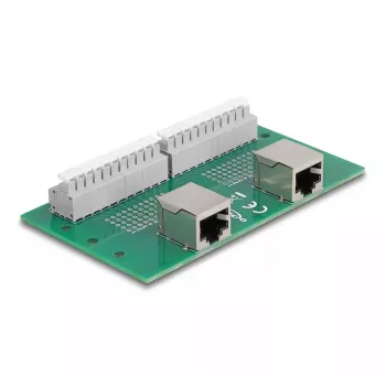 DeLOCK RJ50 2 × lizdas į 2 kontaktų gnybtų bloką su mygtuku DIN bėgiui