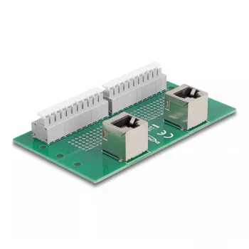 DeLOCK RJ50 2× lizdas į 2× gnybtų bloką su mygtuku, tvirtinimui ant DIN bėgio, kampuotas