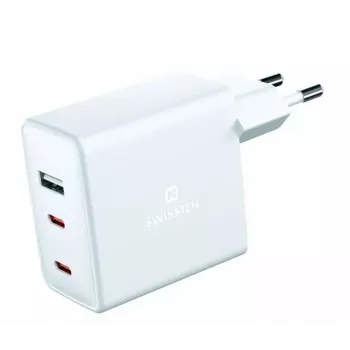 SWISSTEN Travel Charger GaN 70W 2×USB-C greitas įkroviklis nešiojamiesiems kompiuteriams ir telefonams