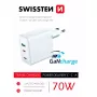 SWISSTEN Travel Charger GaN 70W 2×USB-C greitas įkroviklis nešiojamiesiems kompiuteriams ir telefonams