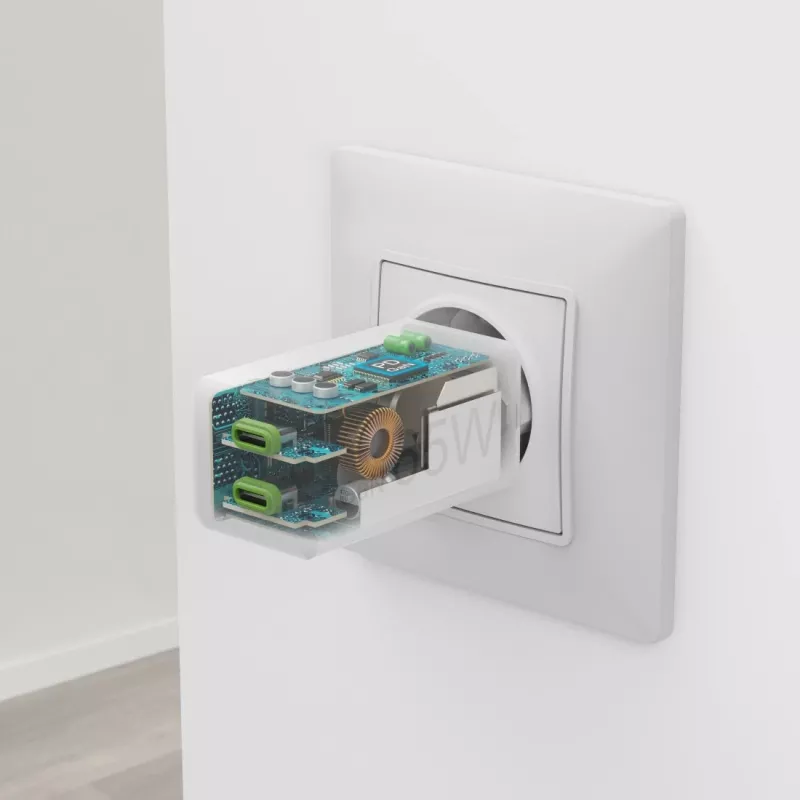 Hama 00201994 65W GaN greitasis įkroviklis su dviem USB-C prievadais, baltas
