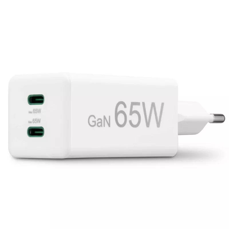 Hama 00201994 65W GaN greitasis įkroviklis su dviem USB-C prievadais, baltas