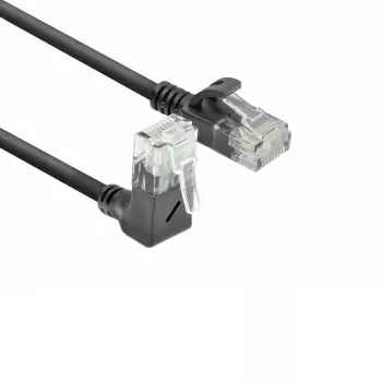 ACT Black 3 m U/UTP CAT6A LSZH plonas jungiamasis kabelis su RJ45 jungtimis 90° kampu į viršų ir tiesia