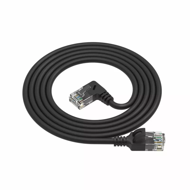 ACT Black 0,25 m U/UTP CAT6A LSZH plonas pataisos laidas su RJ45 jungtimis 90° kampu dešinėn į tiesią