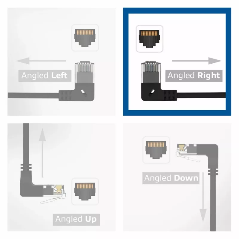 ACT Black 0,25 m U/UTP CAT6A LSZH plonas pataisos laidas su RJ45 jungtimis 90° kampu dešinėn į tiesią