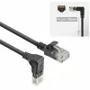 ACT Black 0.5 m U/UTP CAT6A LSZH plonas lizdinis kabelis su RJ45 jungtimis 90° kampu žemyn į tiesų