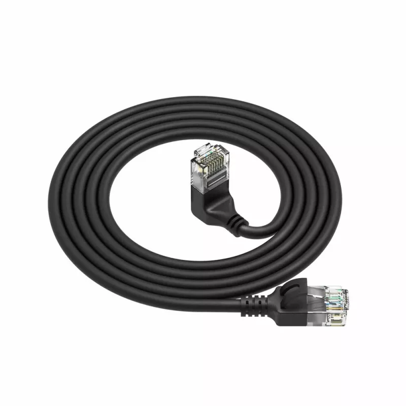 ACT Black 0,25 m U/UTP CAT6A LSZH plonas jungiamasis kabelis su RJ45 jungtimis 90° kampu į viršų į tiesų