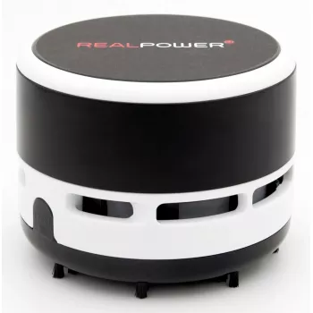 Nešiojamas dulkių siurblys RealPower Mini Hoover-1 – Belaidis, sausam valymui, be maišelio, AA baterijos, 90 min veikimo laikas, Juoda/Balta