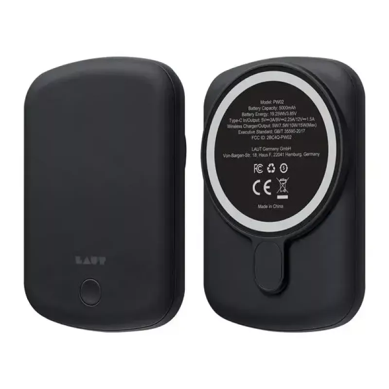 Power Bank LAUT PW02 5000 mAh belaidžiu įkrovimu juoda