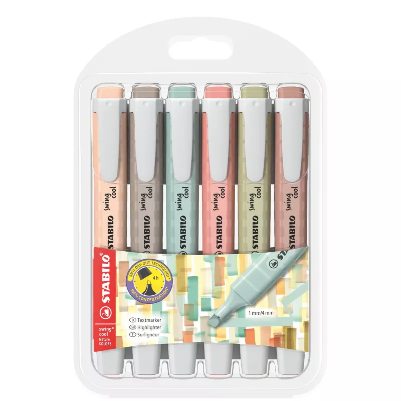 Marker STABILO swing cool NatureCOLORS 6 vnt. kaltinis antgalis įvairiaspalvis
