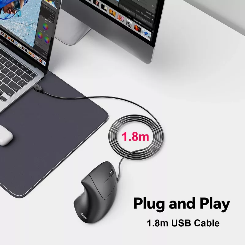 Equip 245118 vertikali ergonominė pelė, dešinei rankai, USB-A, optinė, 3200 DPI