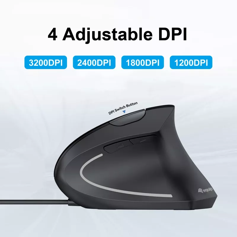 Equip 245118 vertikali ergonominė pelė, dešinei rankai, USB-A, optinė, 3200 DPI