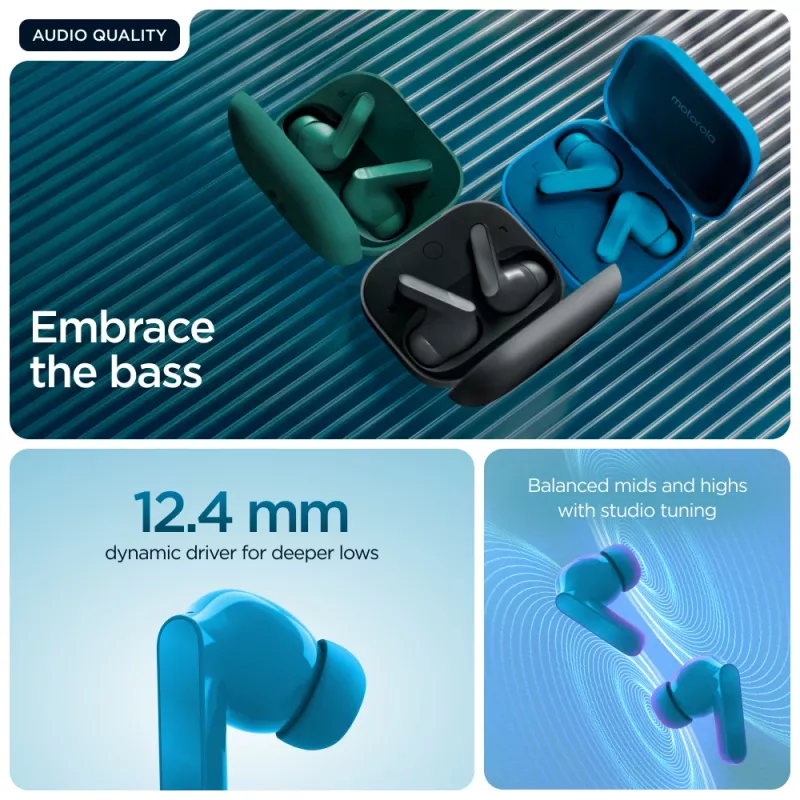 Motorola Moto Buds Bass belaidės ausinės TWS mėlynos