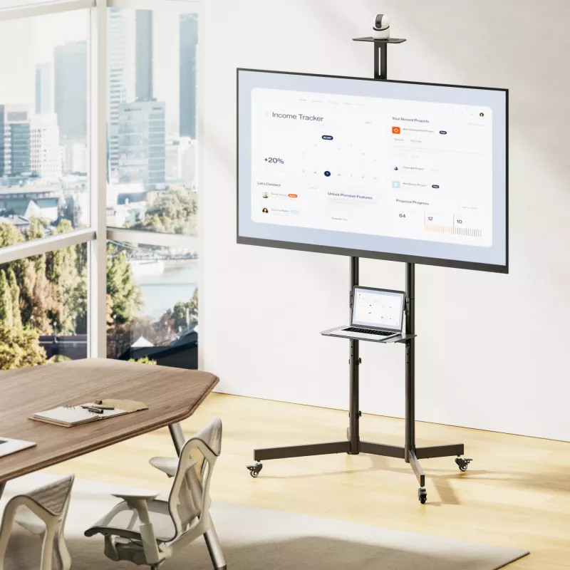 TV vežimėlis EQUIP 37–70 col. Economy, 70 kg, VESA 100x100–600x400, aukštis 1337–1430 mm, pakreipimas -10°–5°, juodas