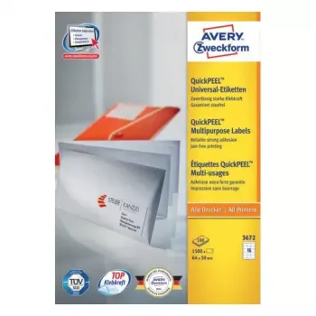 Lipnios etiketės stačiakampės Avery Zweckform 3672 — baltos, nuolatiniai klijai